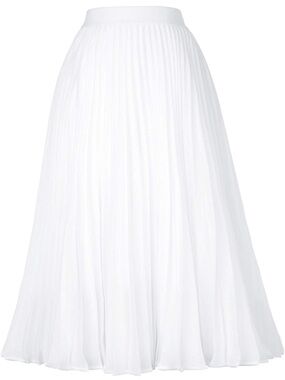 Pleated White Chiffon Midi Skirt
